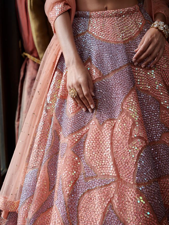 Load image into Gallery viewer, Jade - coral and purple lehenga set.
