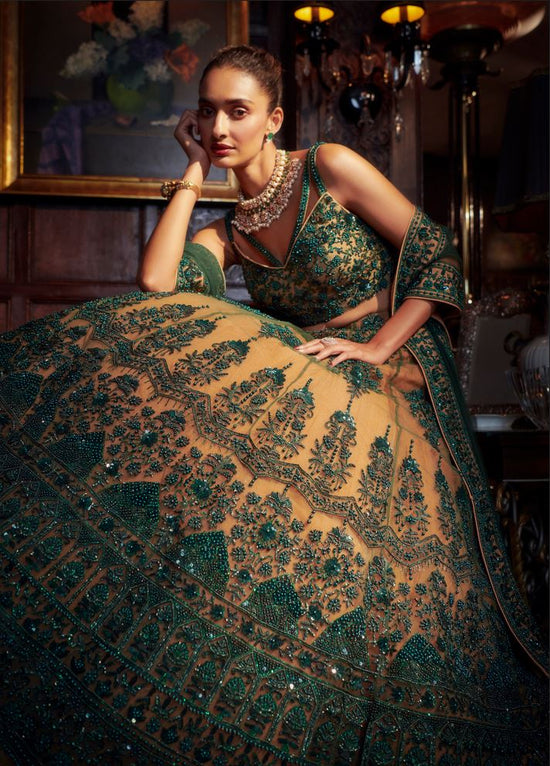 Pakistani Bridal Lehnga in Emerald Green for Wedding #J5119 | Bridal lehenga  designs, Bridal shirts, Desi wedding dresses