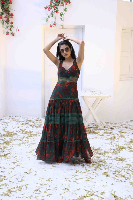 Red And Green Sleeveless Maxi Dress