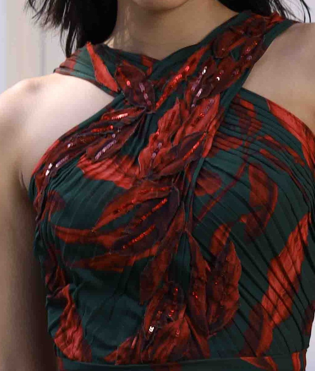 Load image into Gallery viewer, Red And Green Halter Neck Maxi Dress
