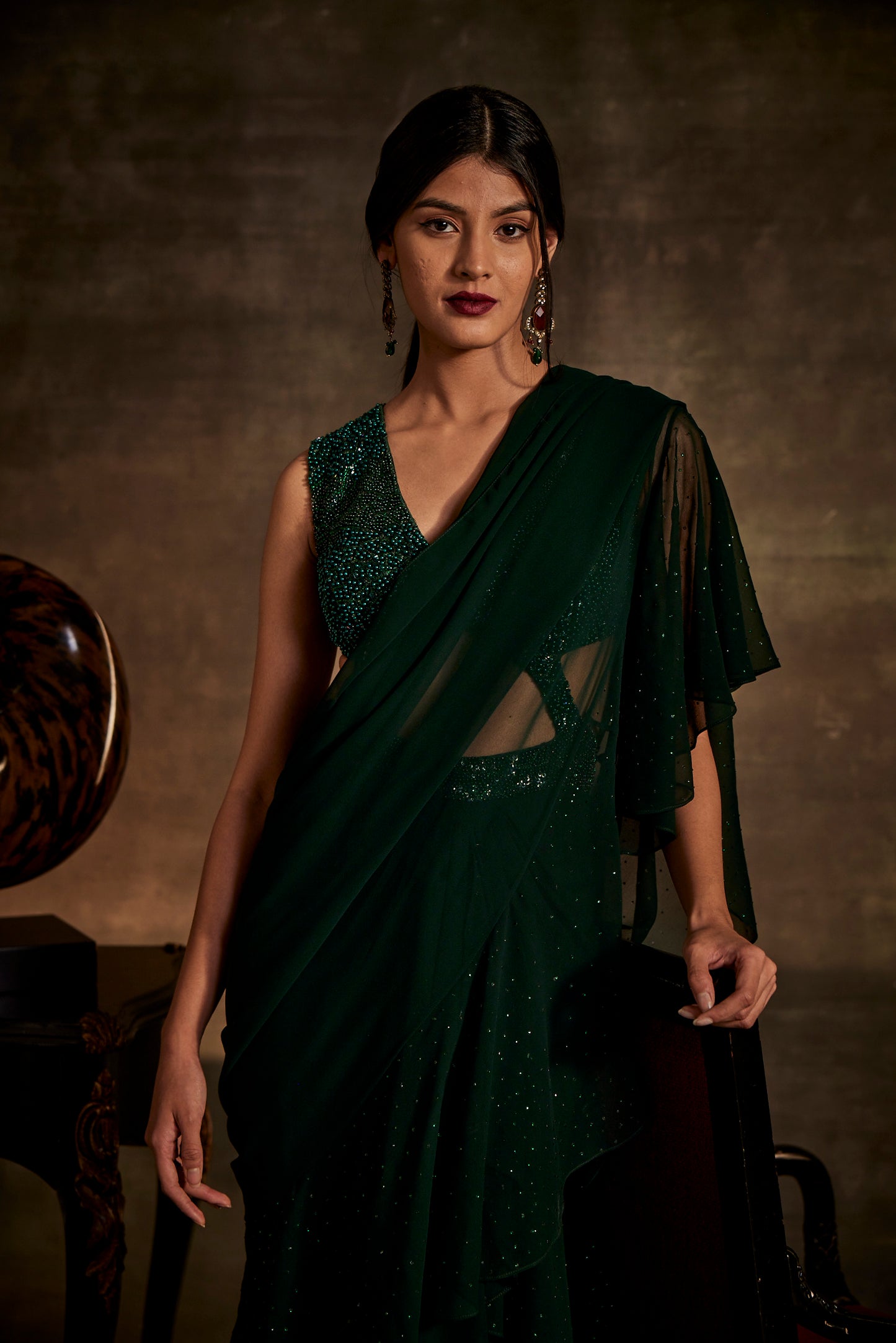 Green Designer Drape Saree