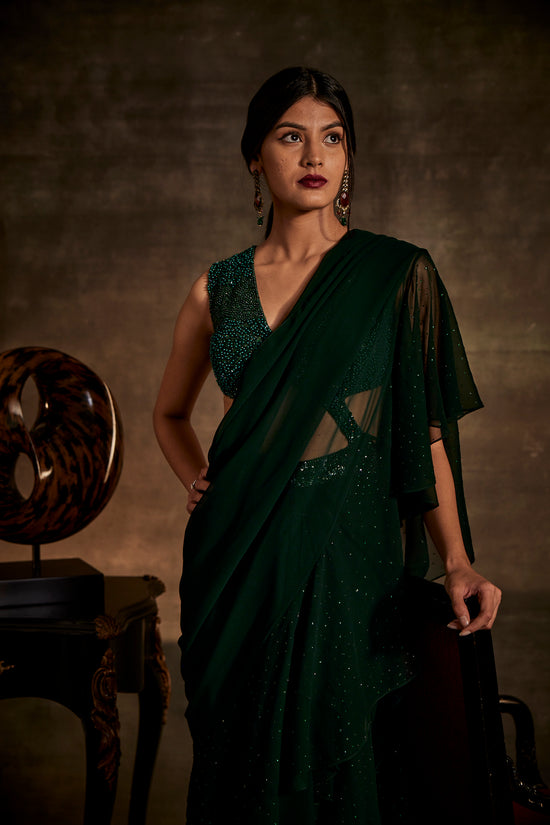 Green Designer Drape Saree