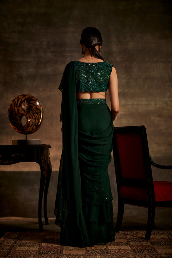 Green Designer Drape Saree