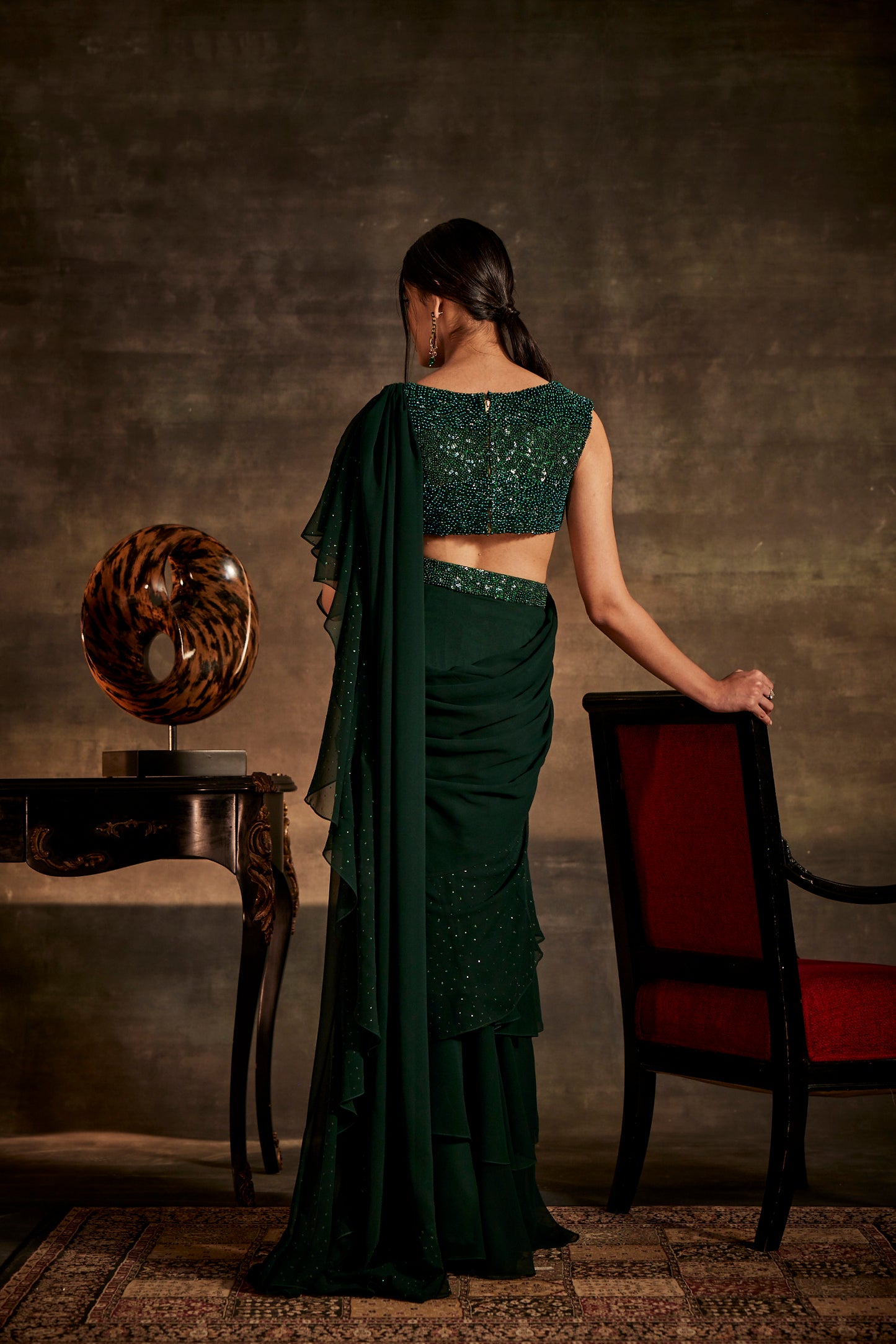 Green Designer Drape Saree