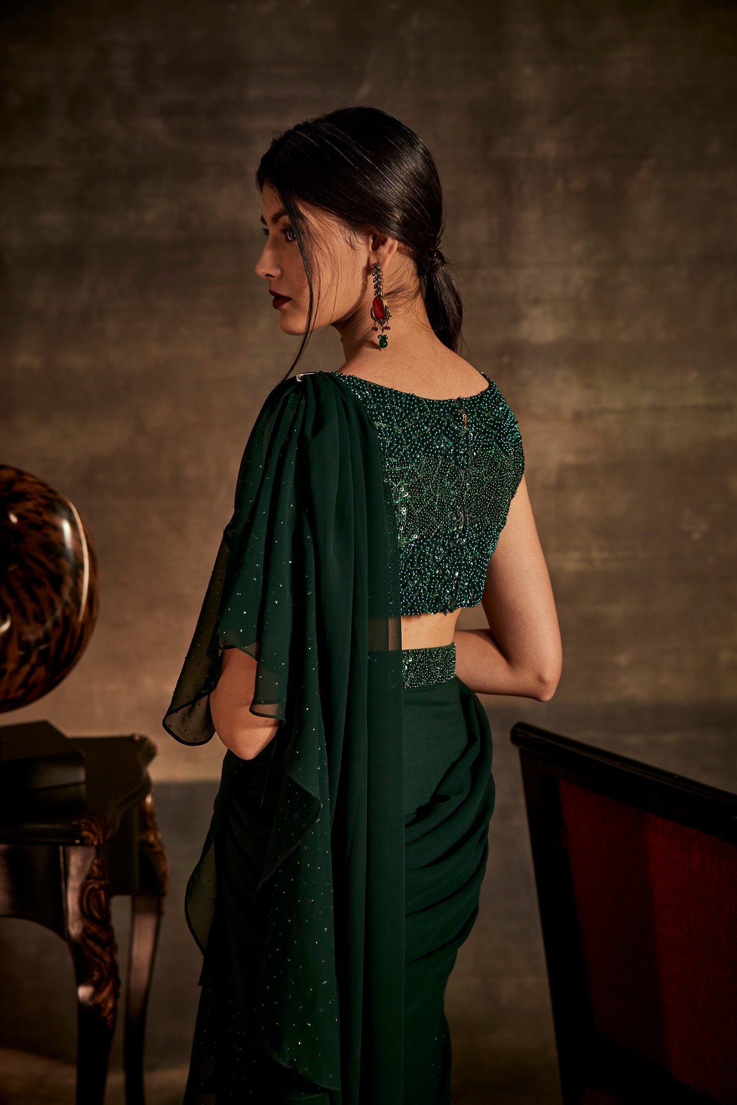 Green Designer Drape Saree