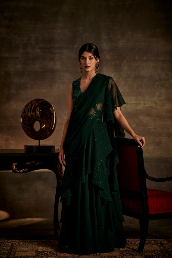 Green Designer Drape Saree