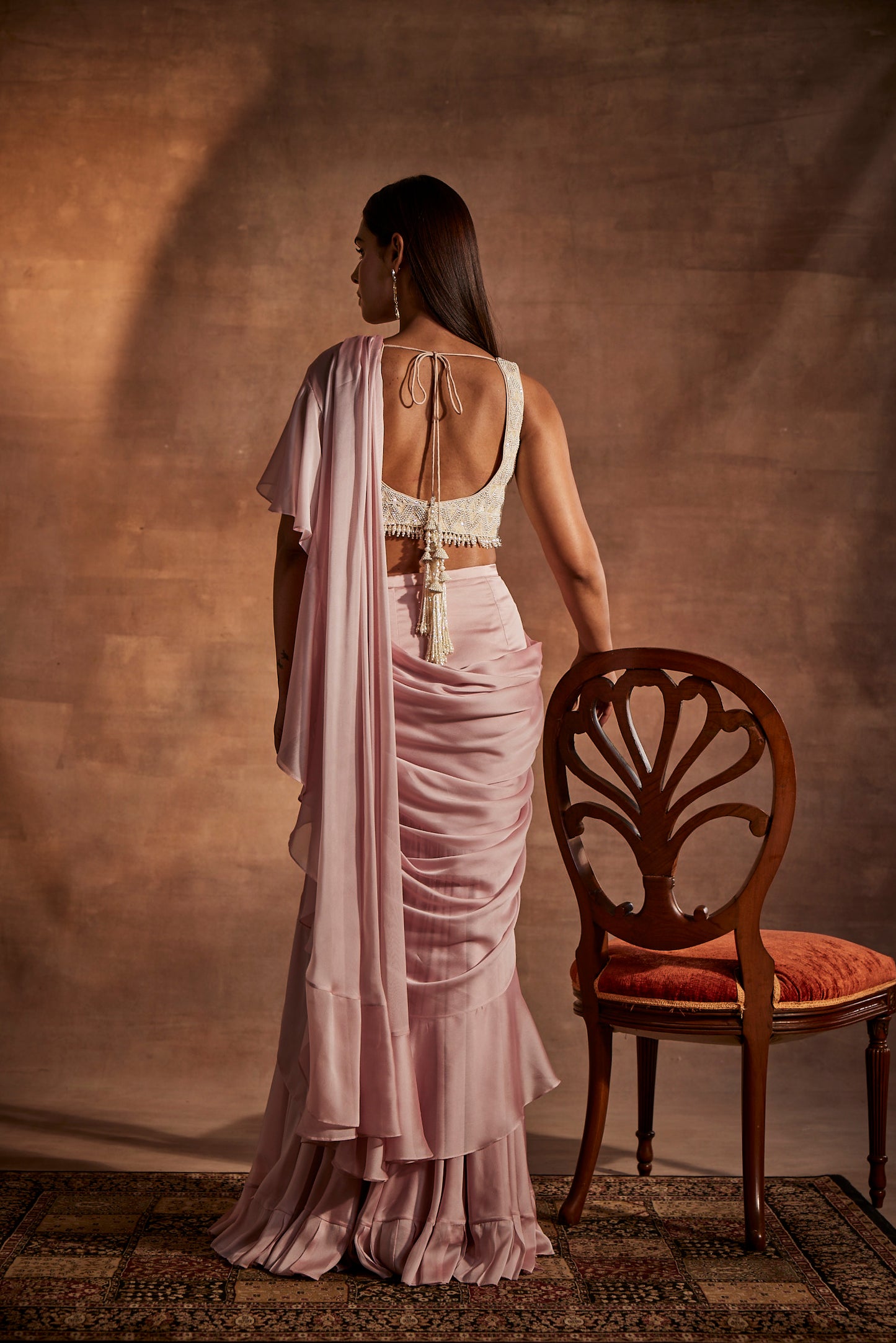 Designer Light Pink Drape Saree