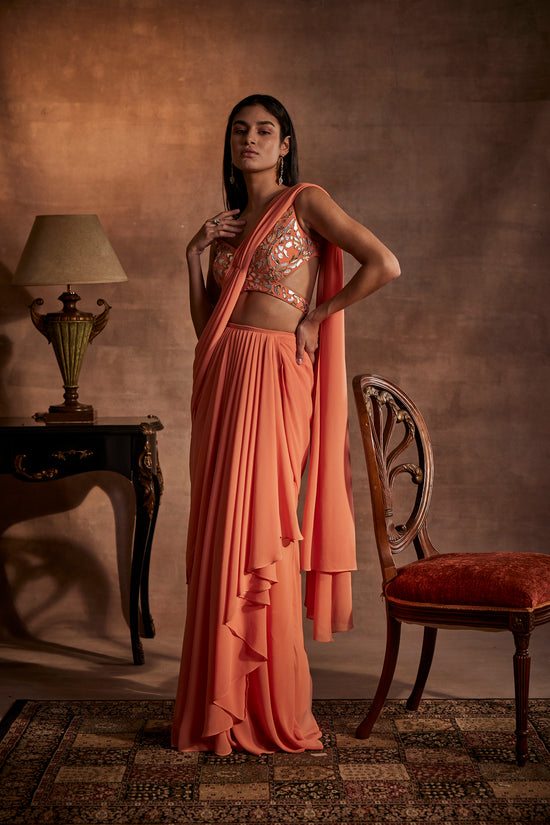 Peach Drape Saree