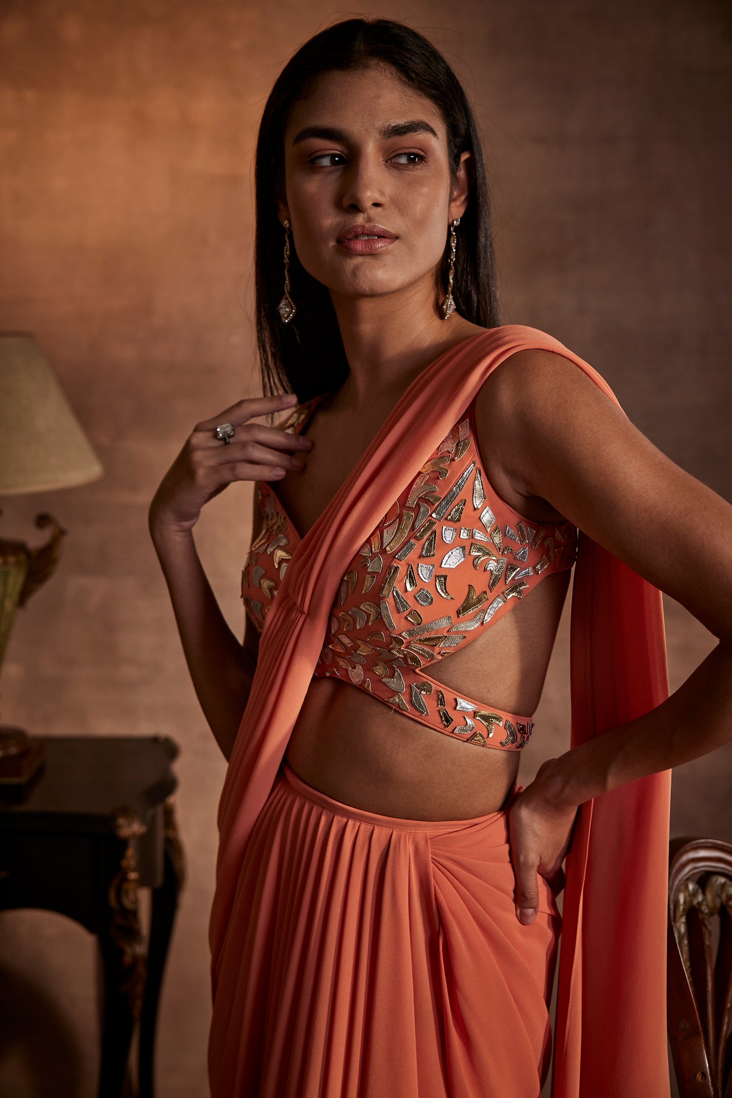 Peach Drape Saree