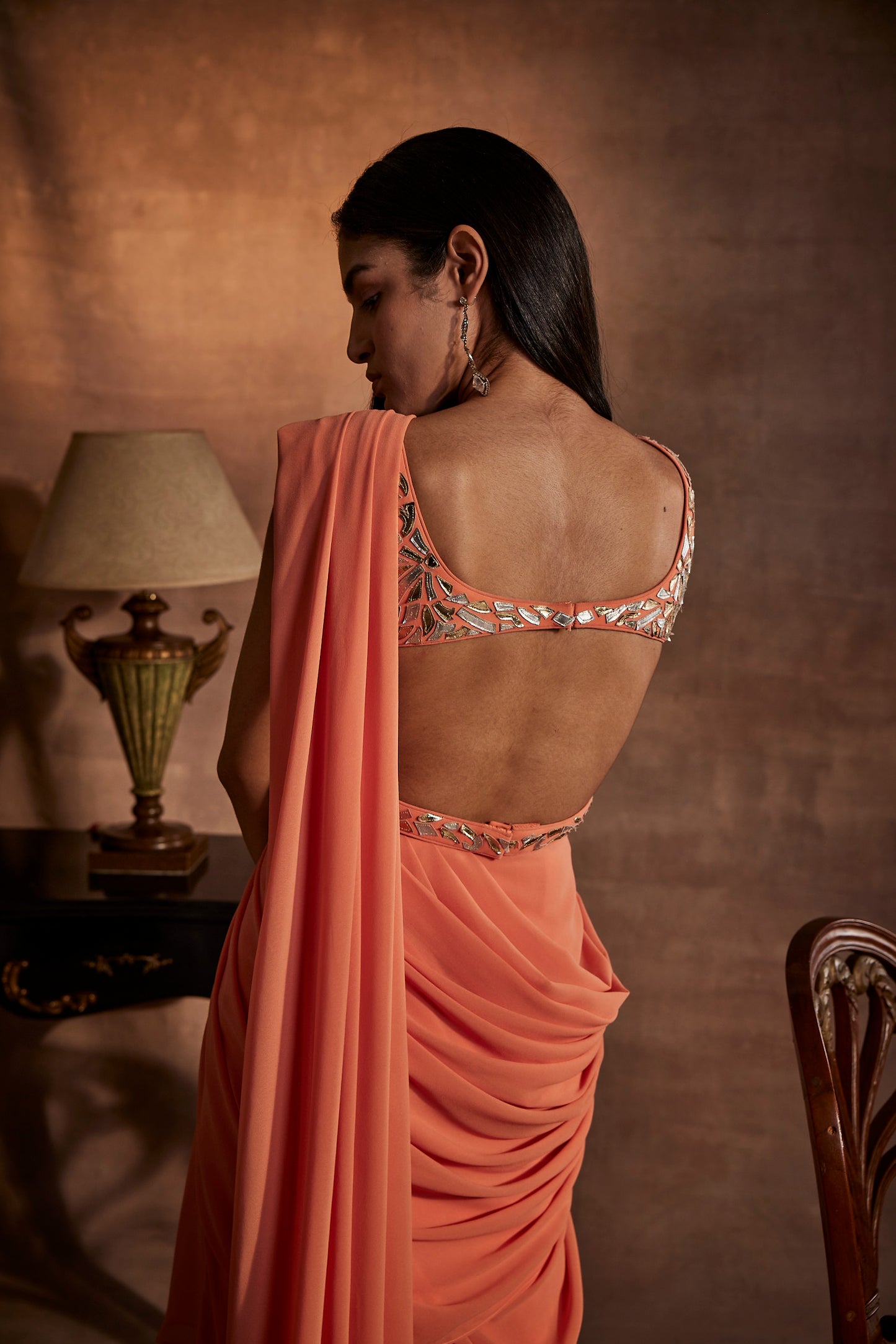 Peach Drape Saree