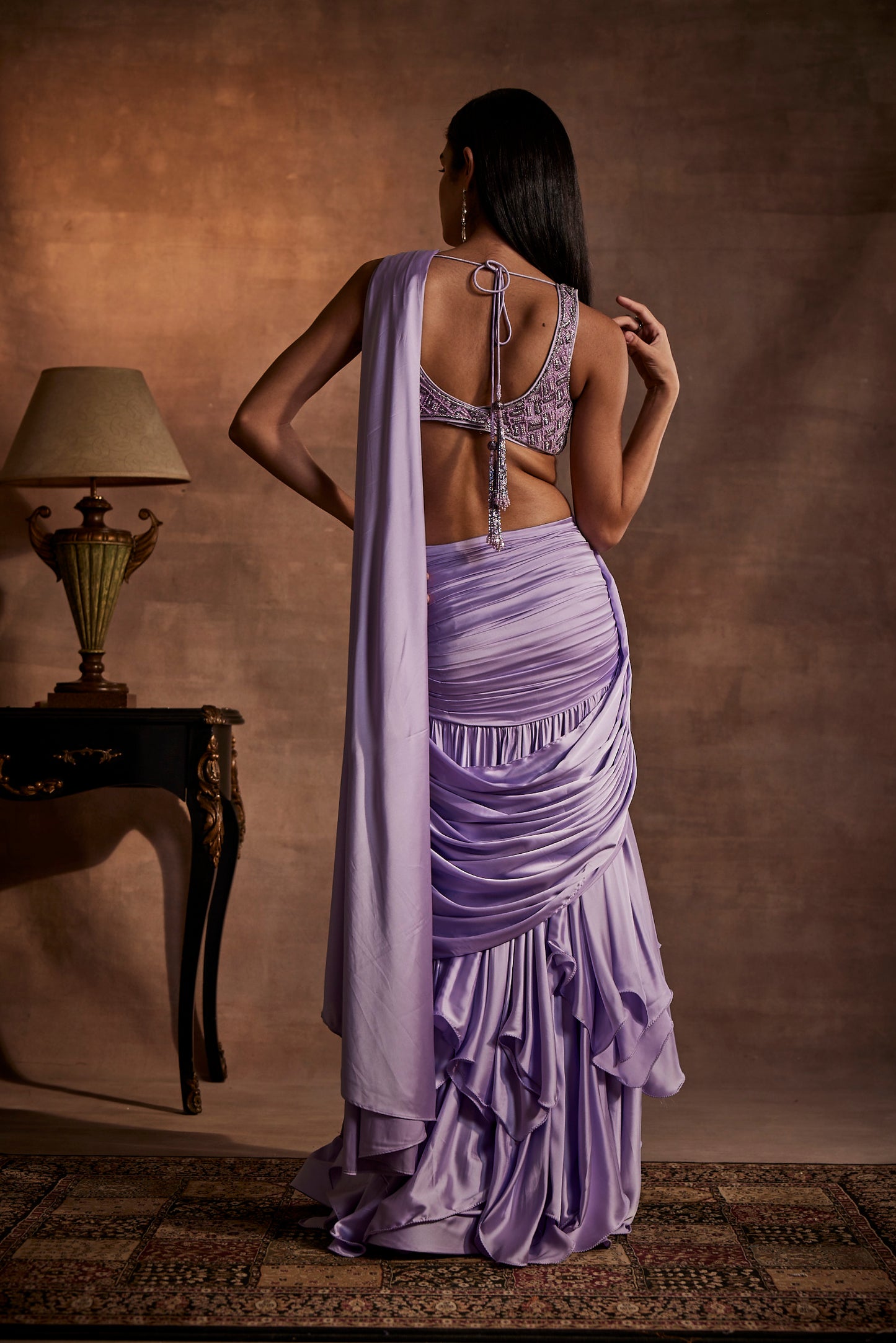 Lilac Designer Drape Saree