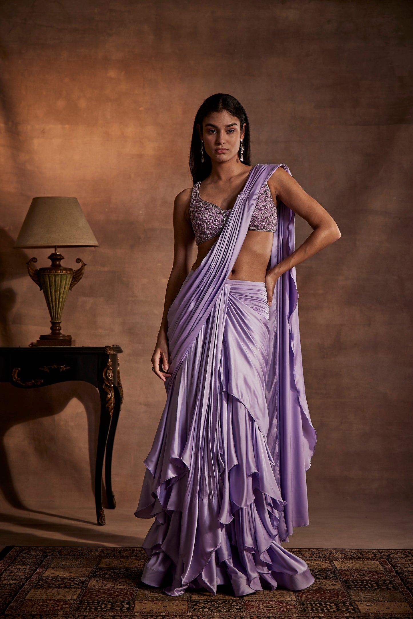 Lilac Designer Drape Saree