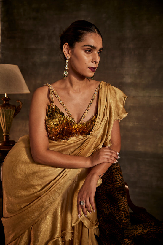 Gold Designer Drape Saree