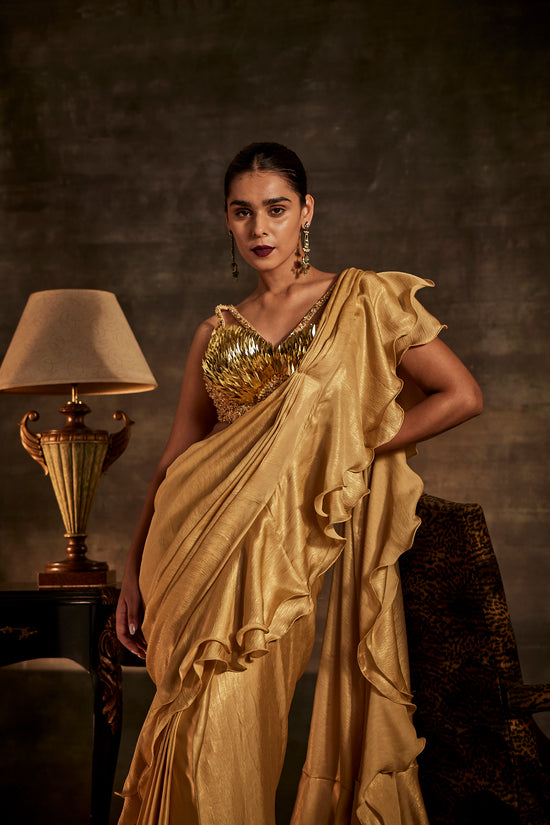 Gold Designer Drape Saree