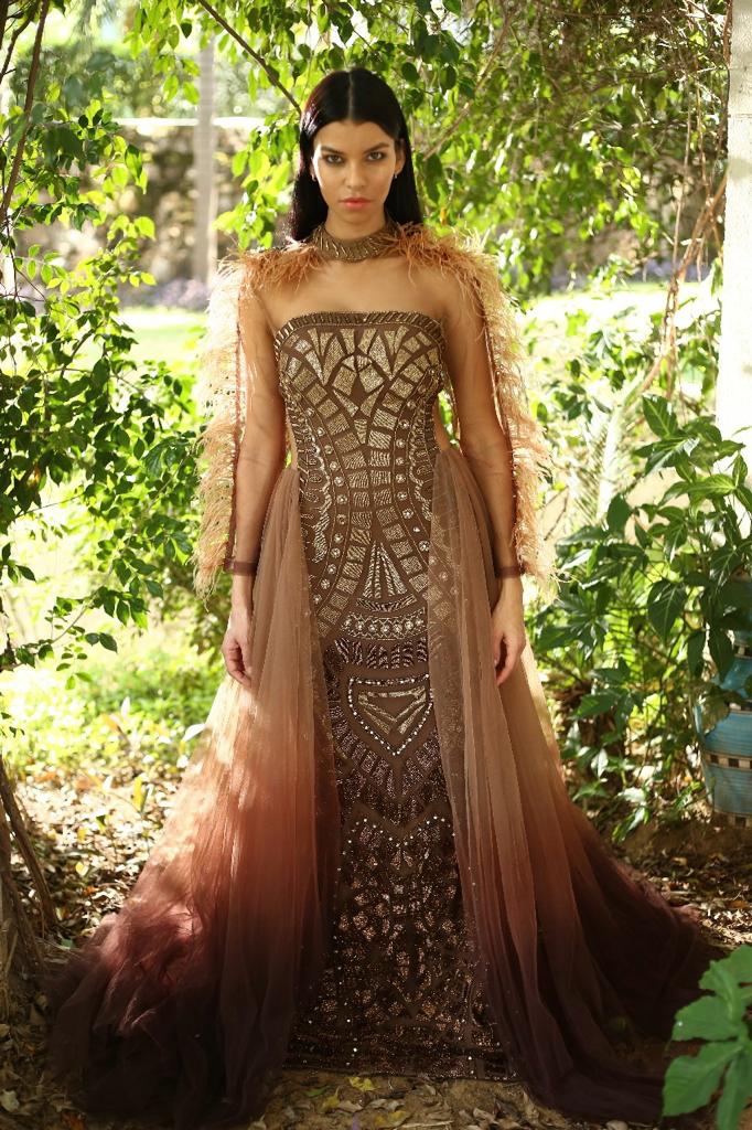 beige to brown Ombre Shaded Gown