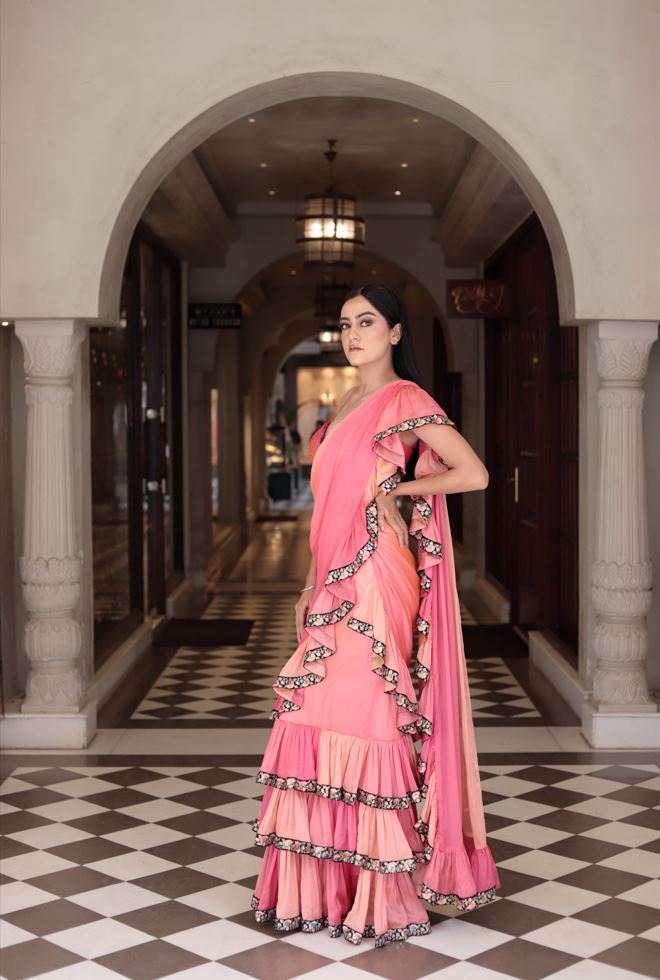 Pink drape saree
