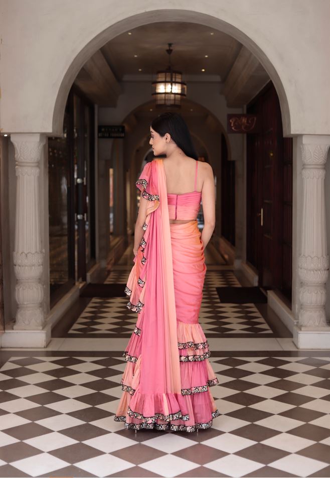 Pink drape saree