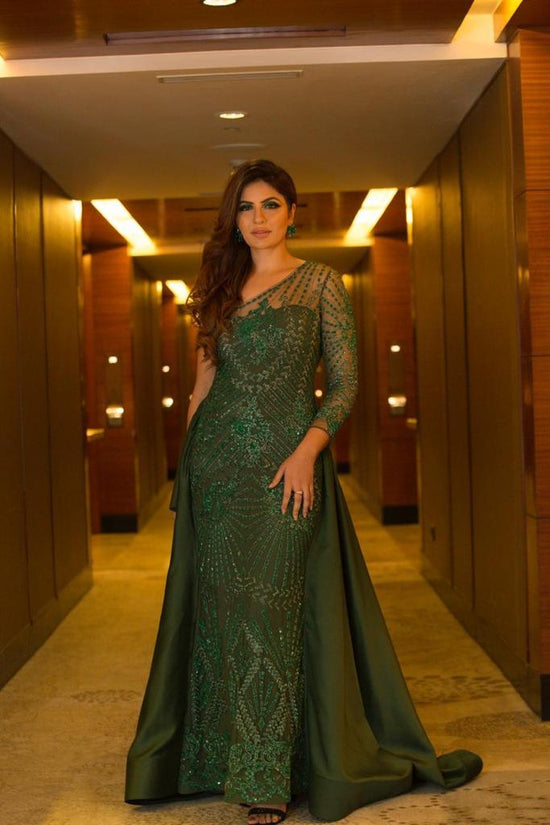 One Shoulder Emerald Green Gown
