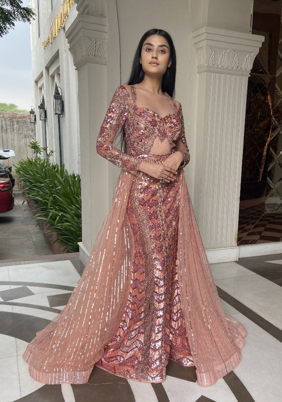 Peach Embroidered Flary Gown
