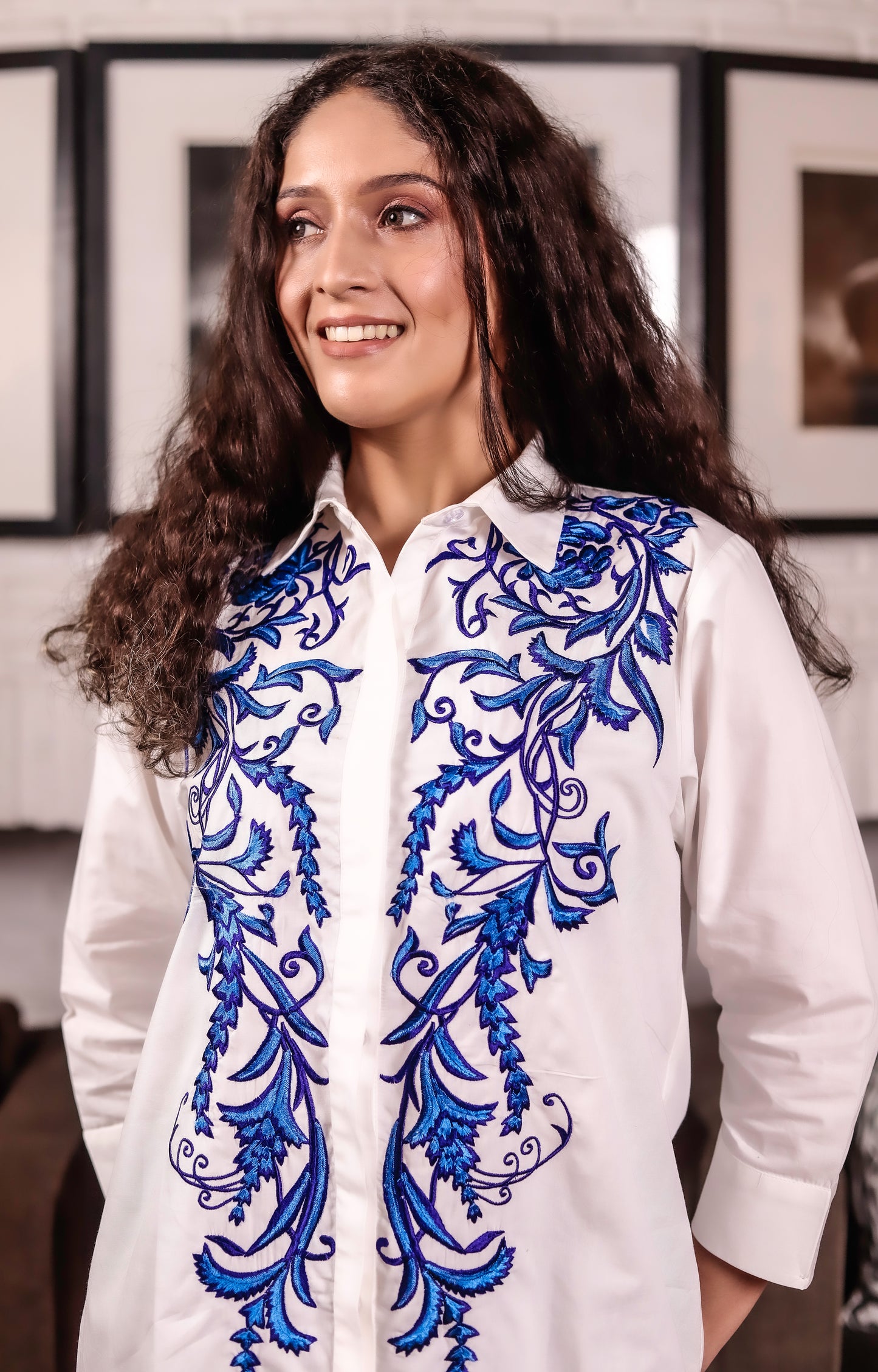 Exquisite White Floral Design Shirt