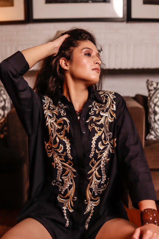 Black Shirt with Gold Embroidery