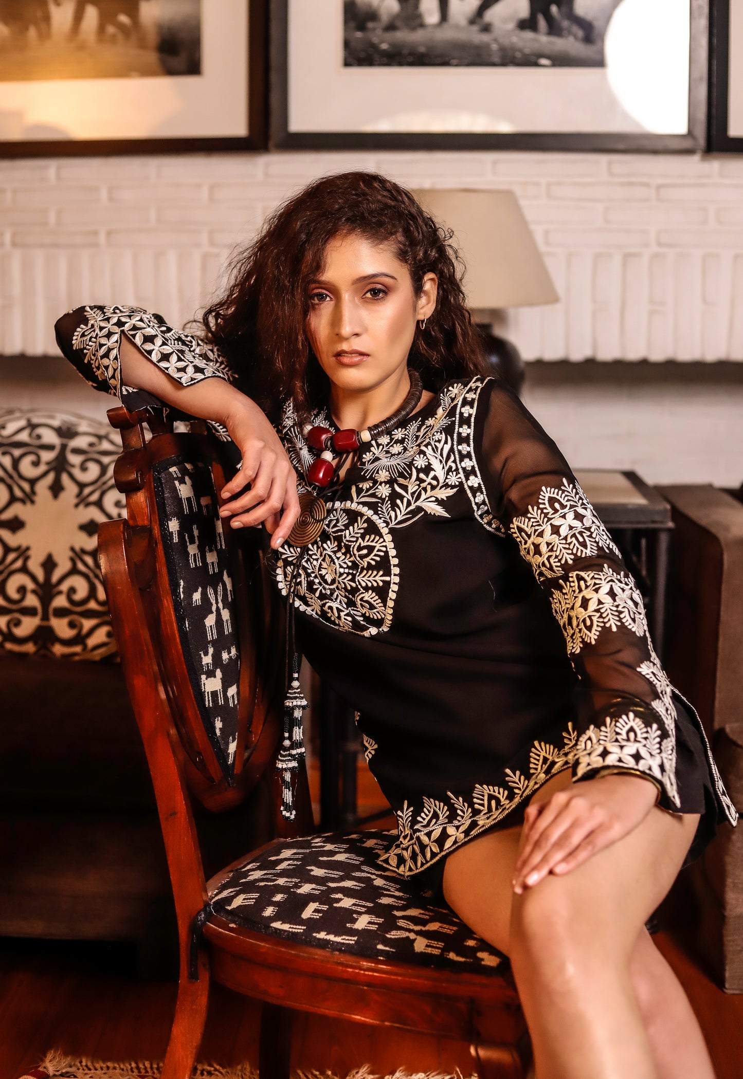 Exquisite Black Kurta Pattern Shirt