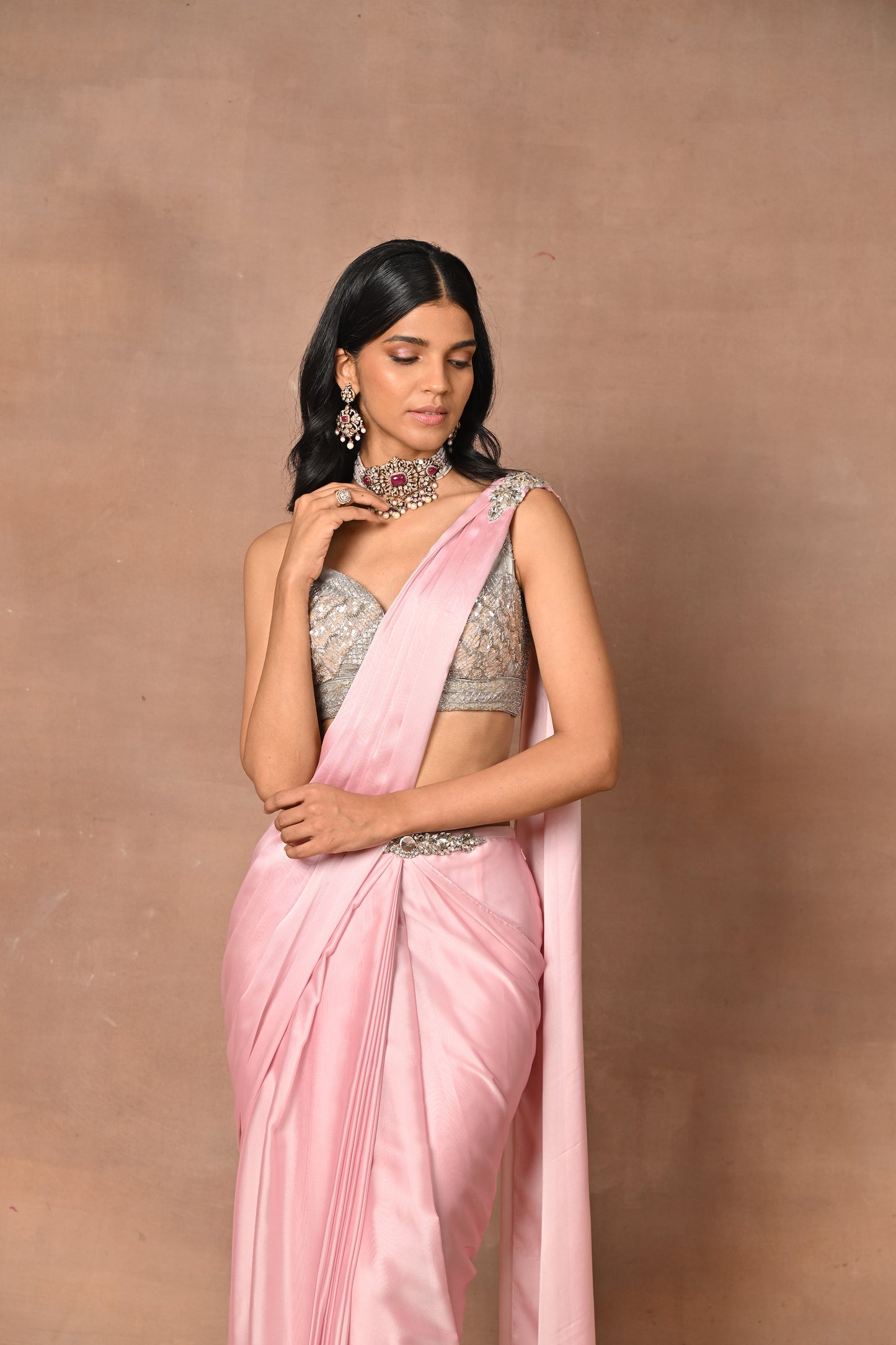 Pink Drape Saree