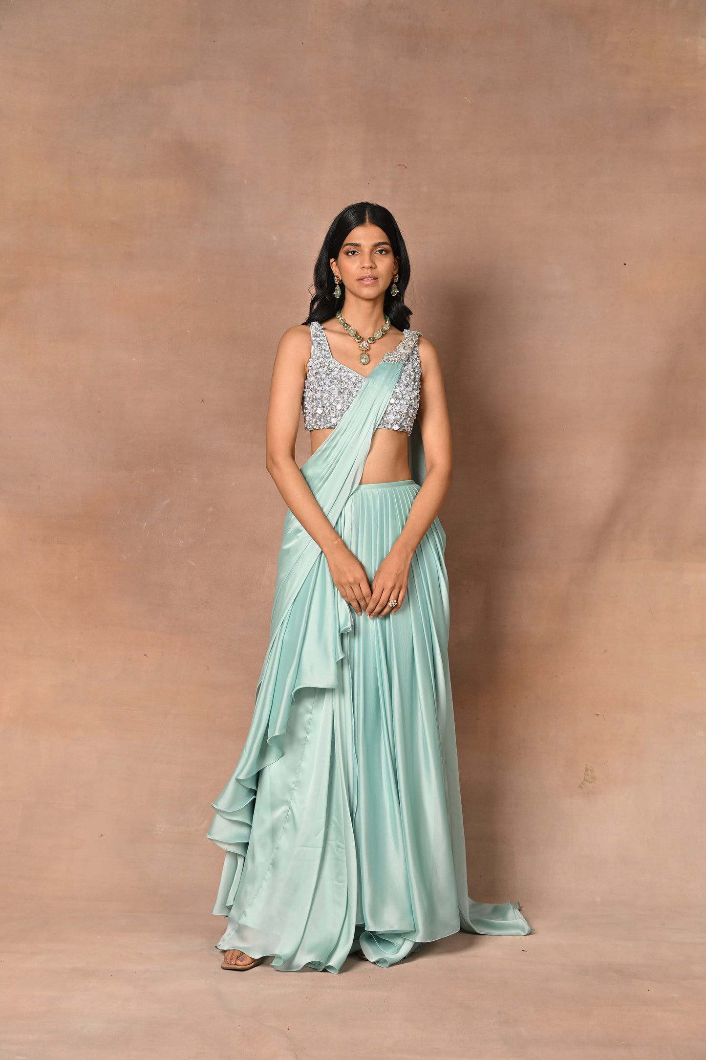 Aqua Designer Drape saree