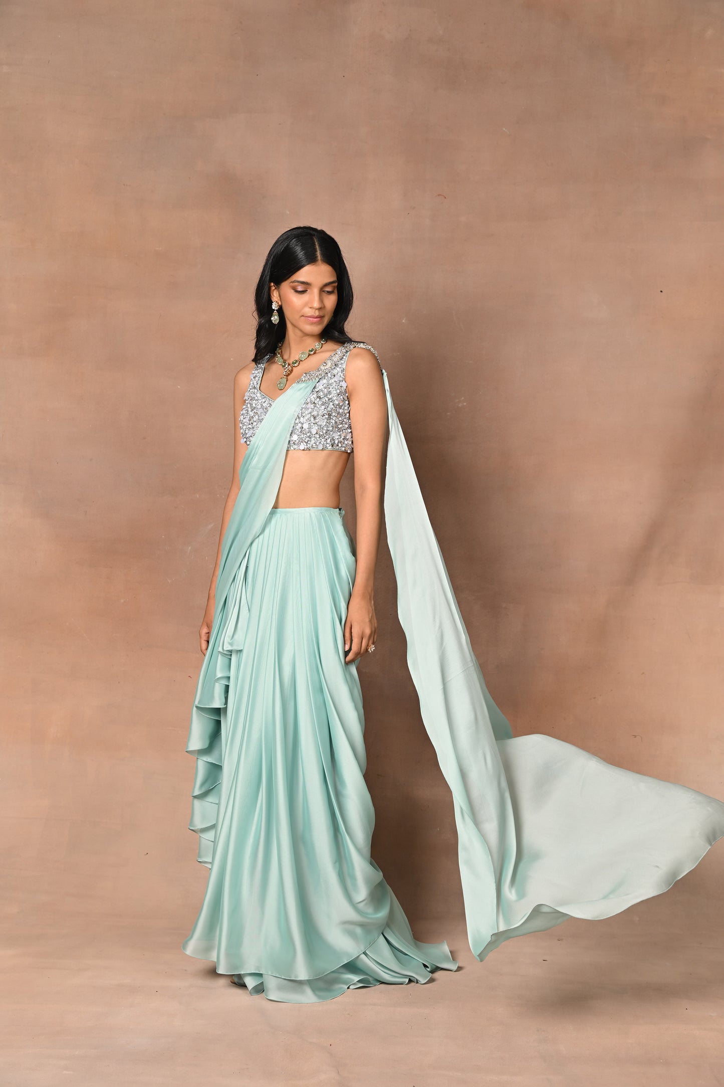 Aqua Designer Drape saree