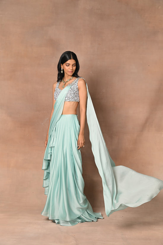 Aqua Designer Drape saree