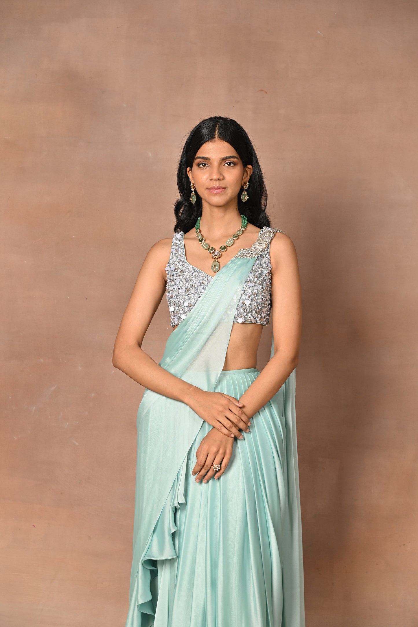 Aqua Designer Drape saree