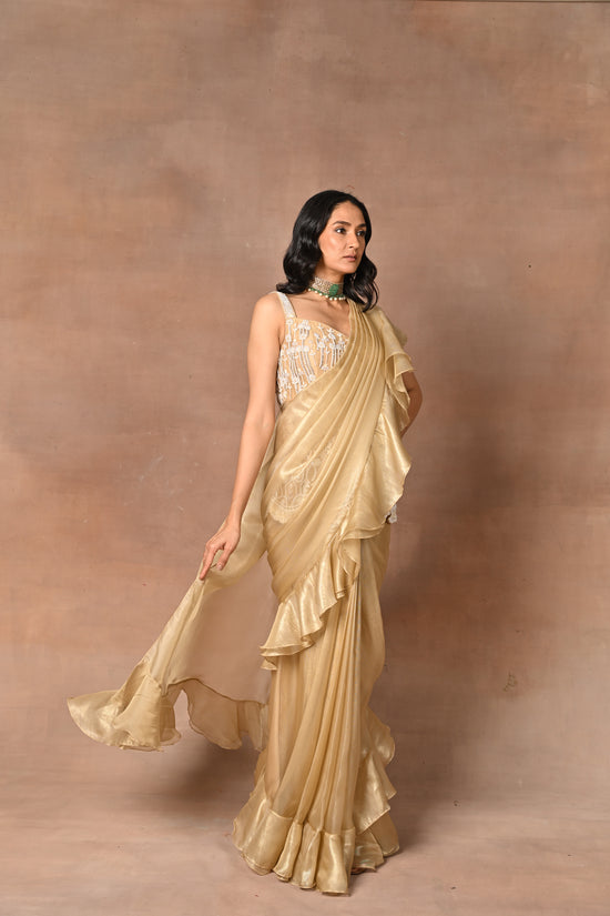 Exquisite Beige Designer Drape Saree