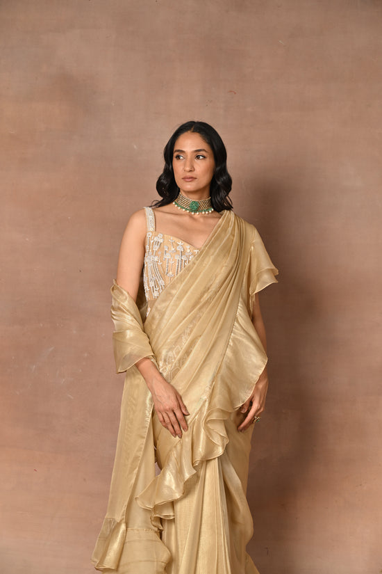 Exquisite Beige Designer Drape Saree