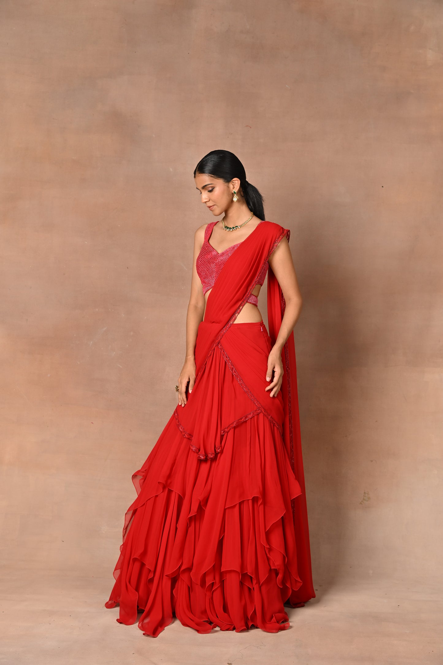 Most Exquisite Red Drape Saree