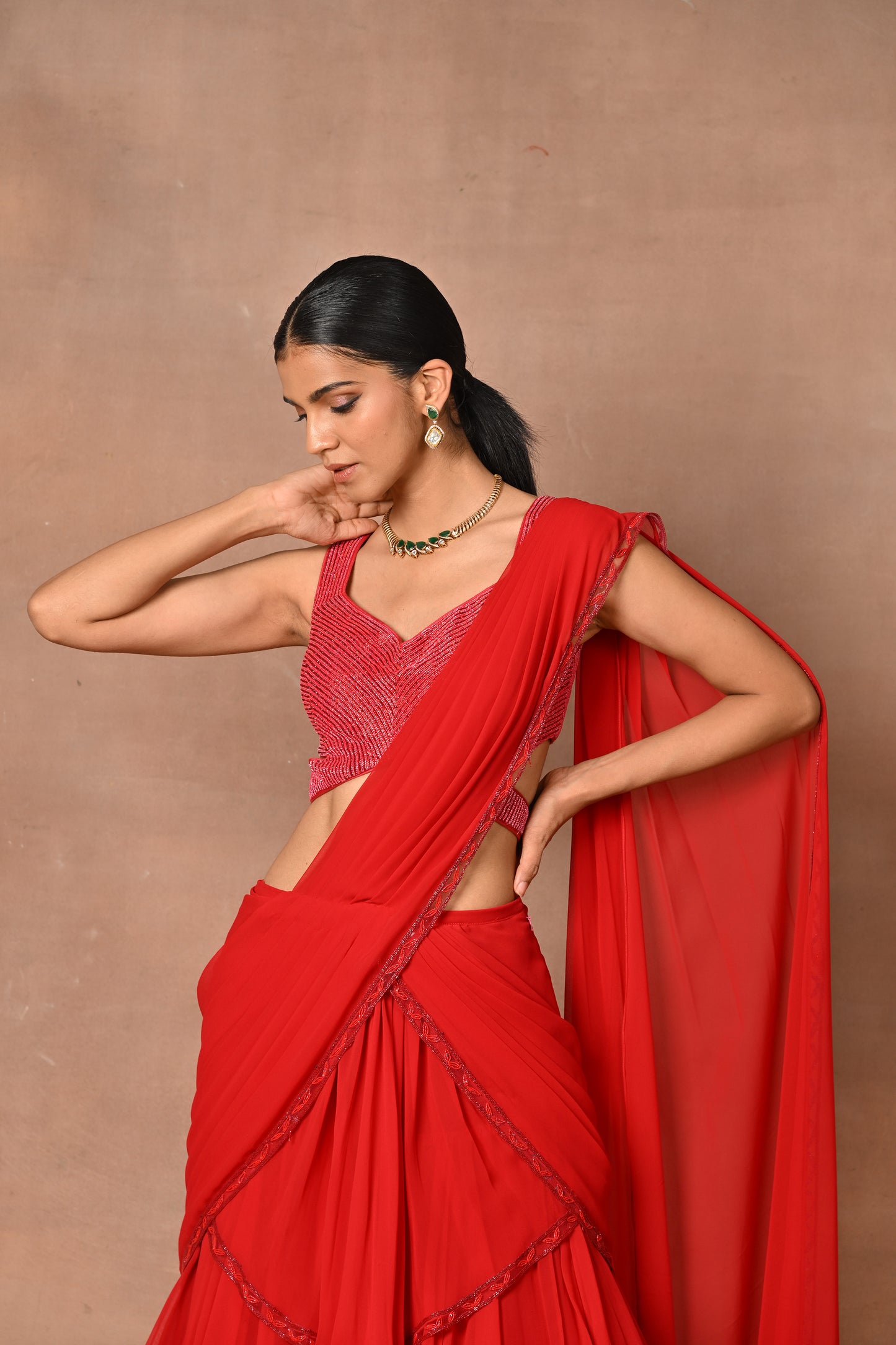 Most Exquisite Red Drape Saree