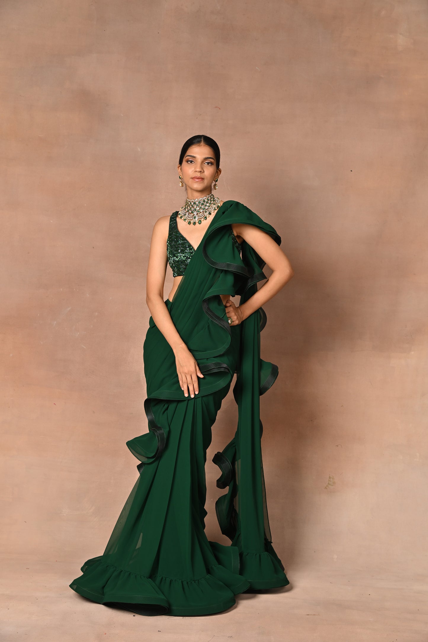 Exquisite Green Drape Saree