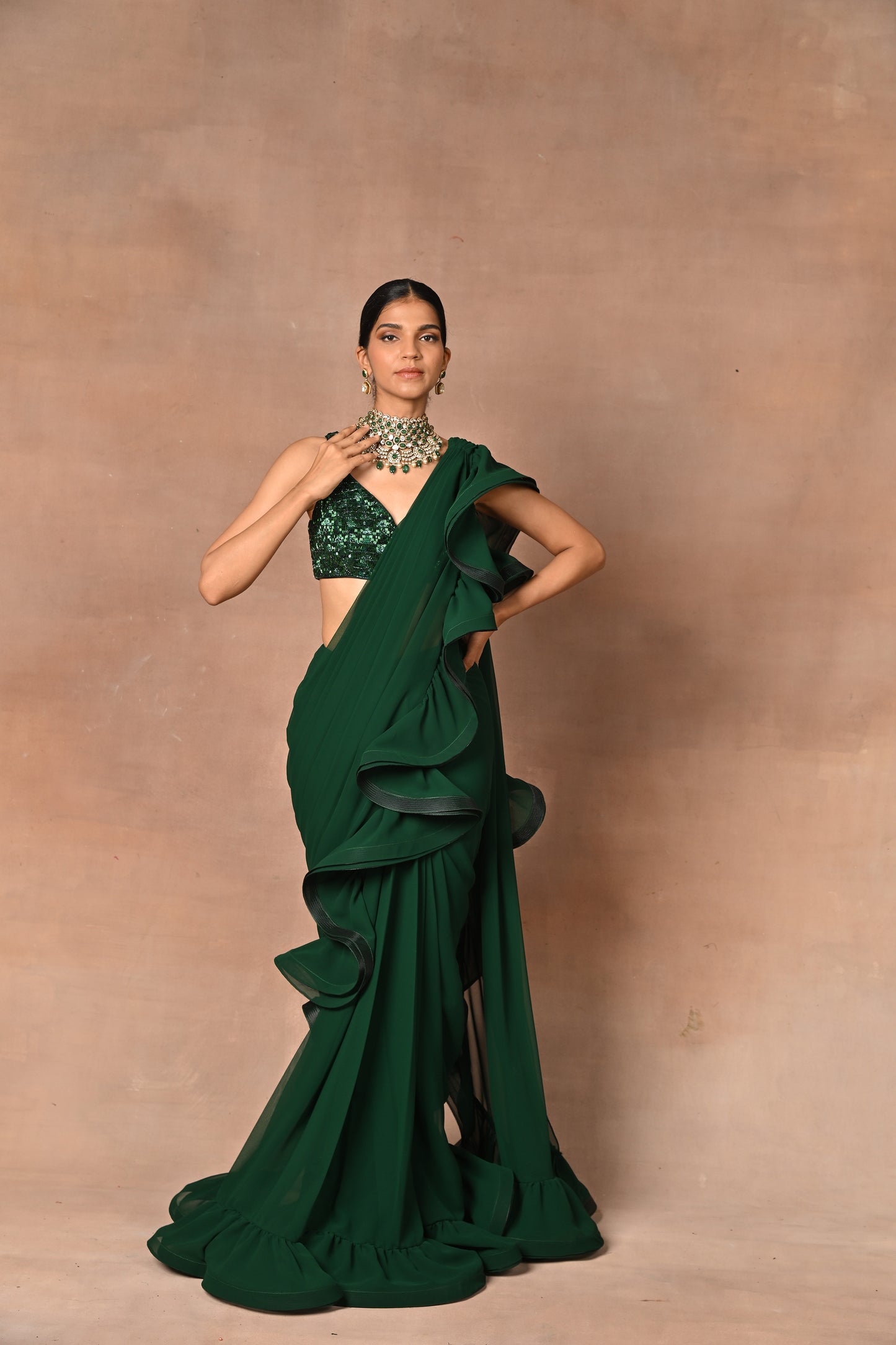 Exquisite Green Drape Saree