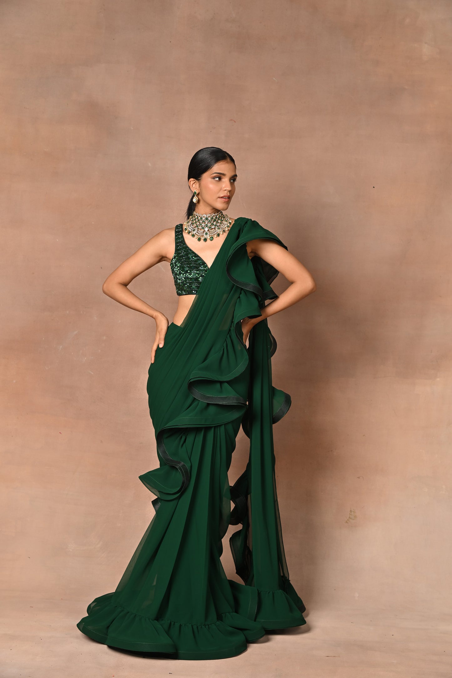 Exquisite Green Drape Saree