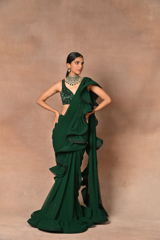 Exquisite Green Drape Saree