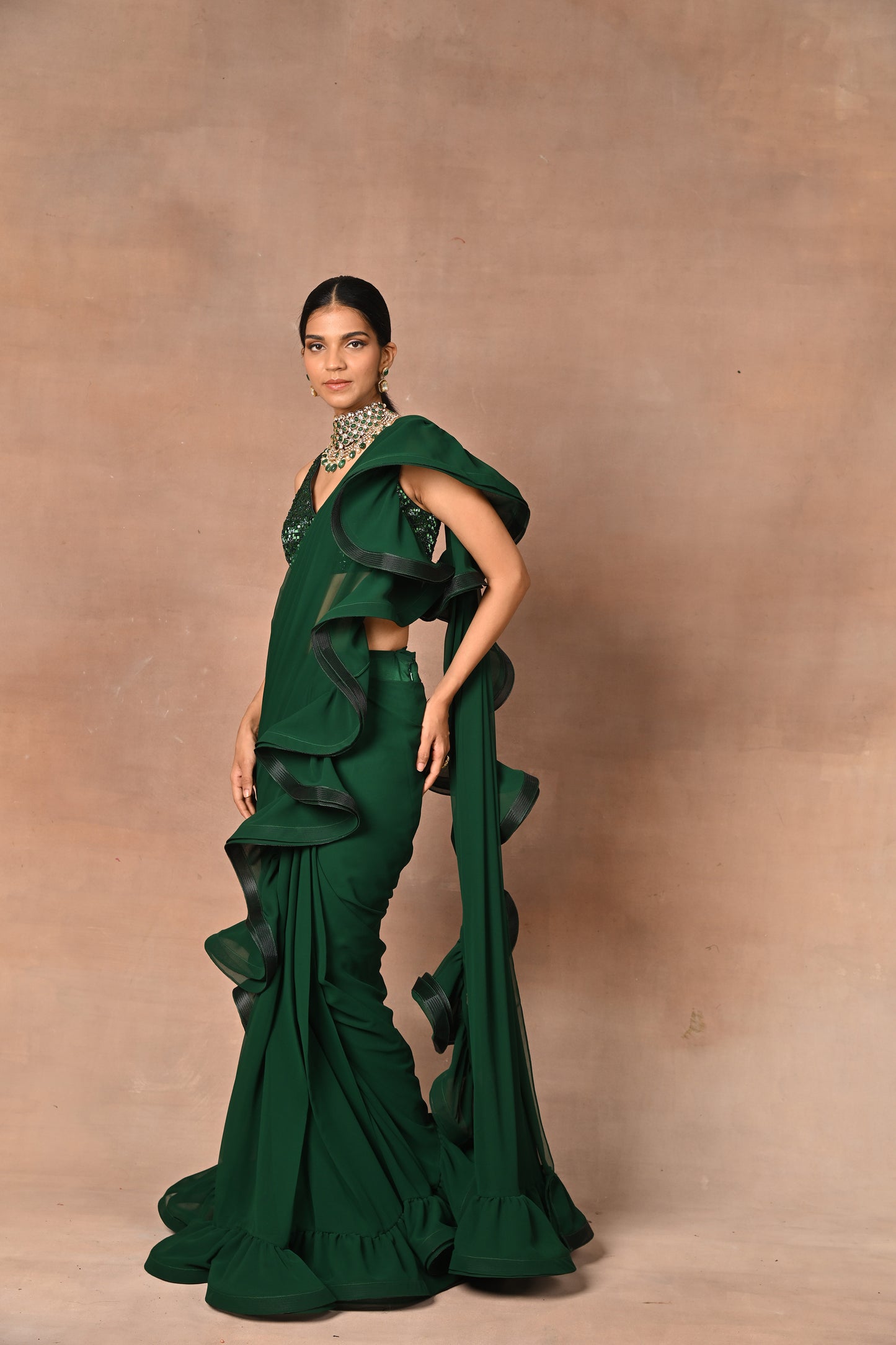 Exquisite Green Drape Saree