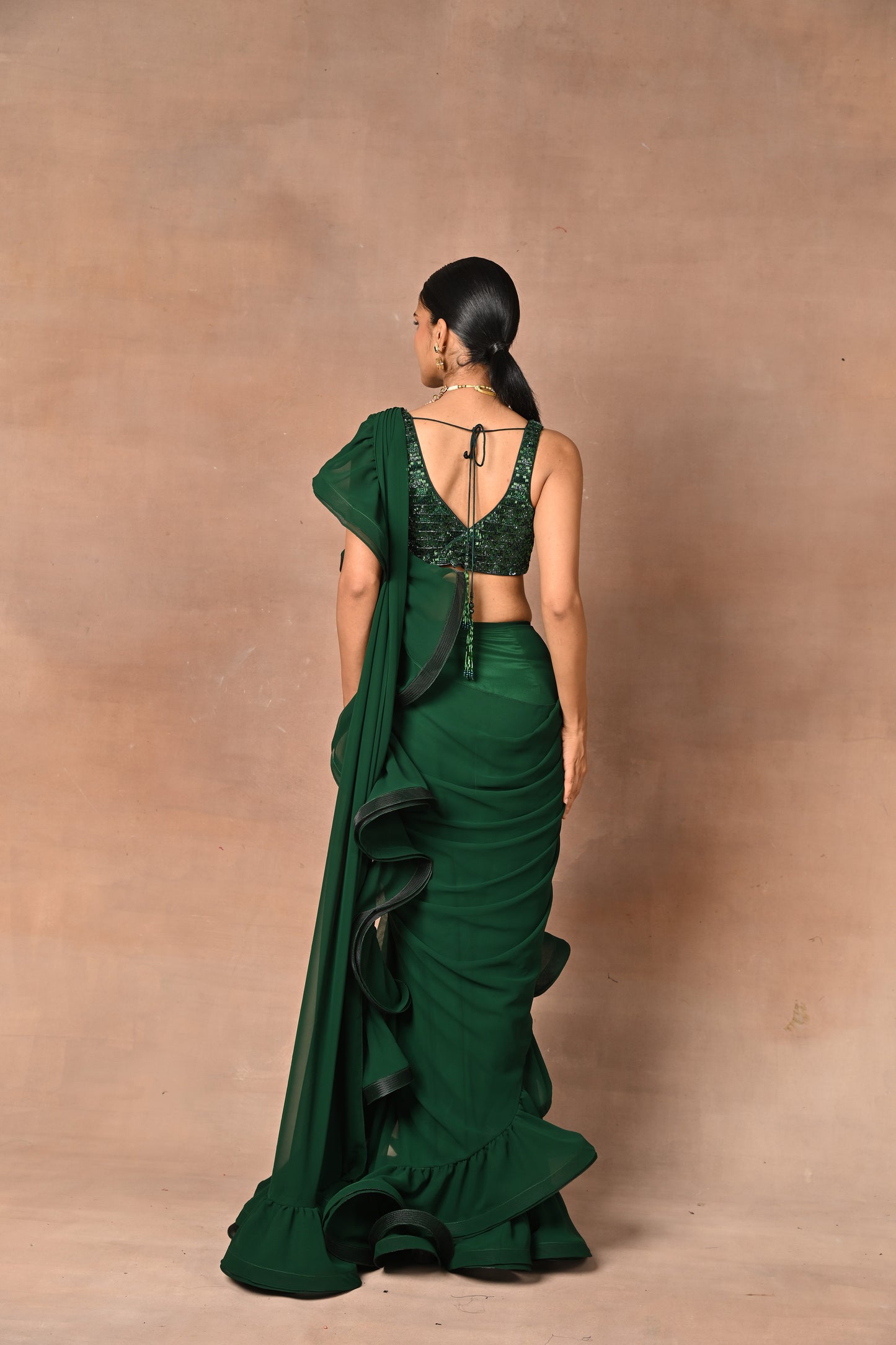 Exquisite Green Drape Saree