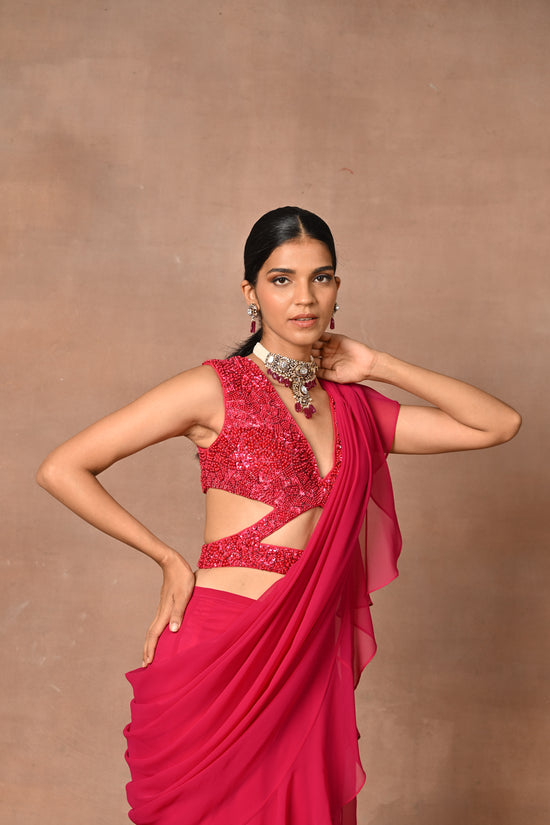 Exquisite Red Drape Saree