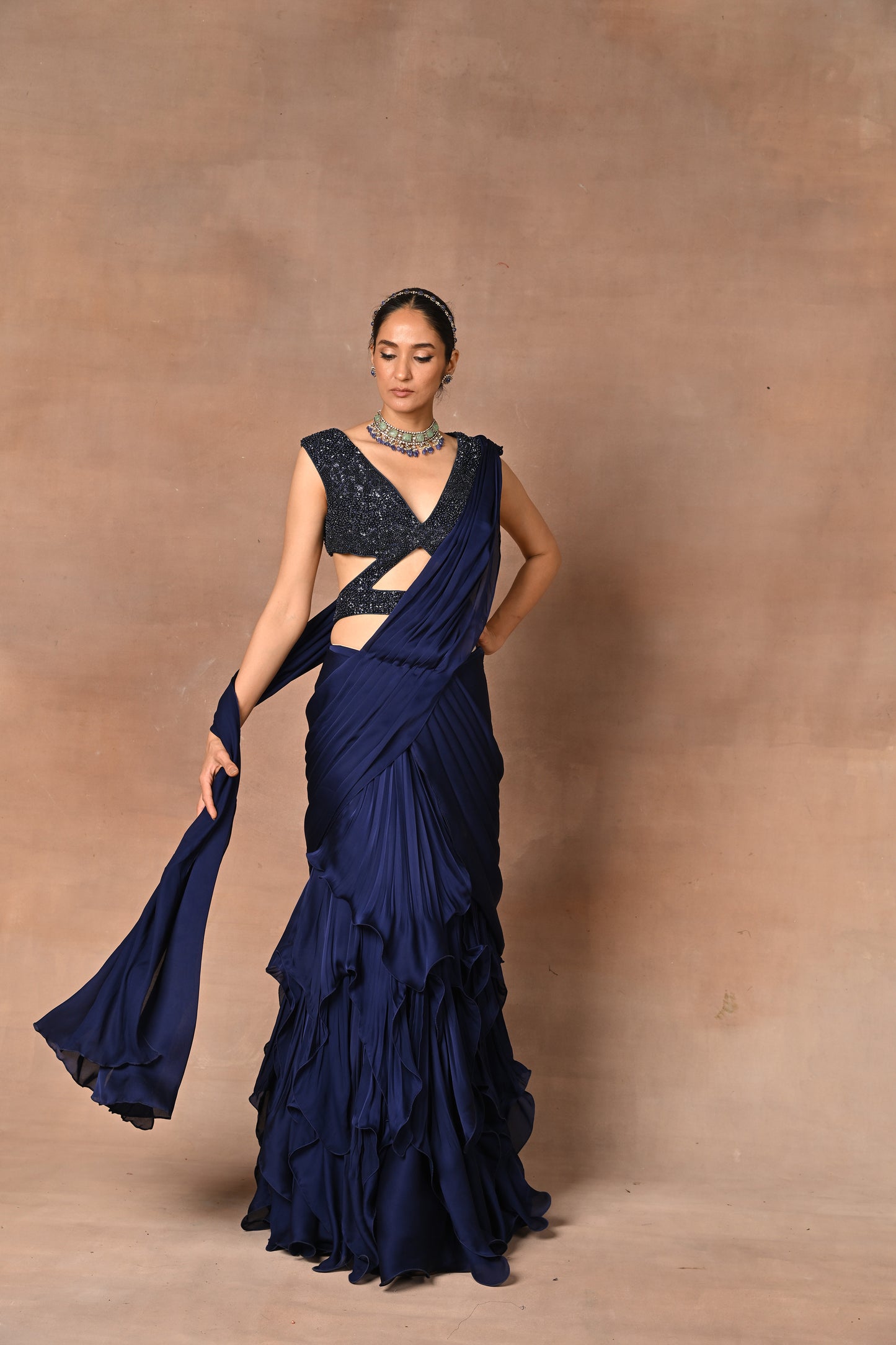 Exquisite Blue Designer Drape Saree