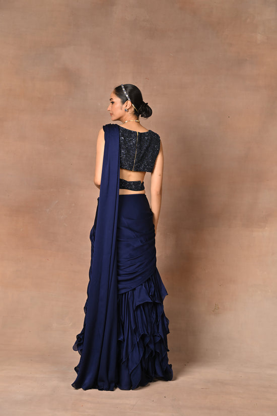 Exquisite Blue Designer Drape Saree