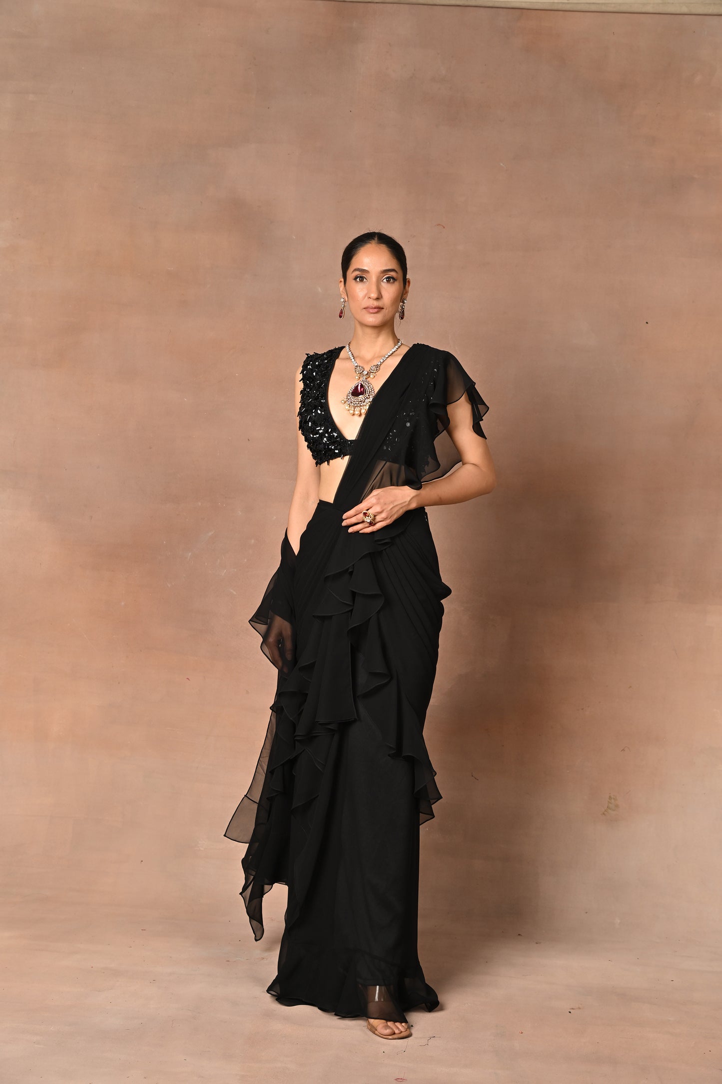 Exquisite Black Drape Saree