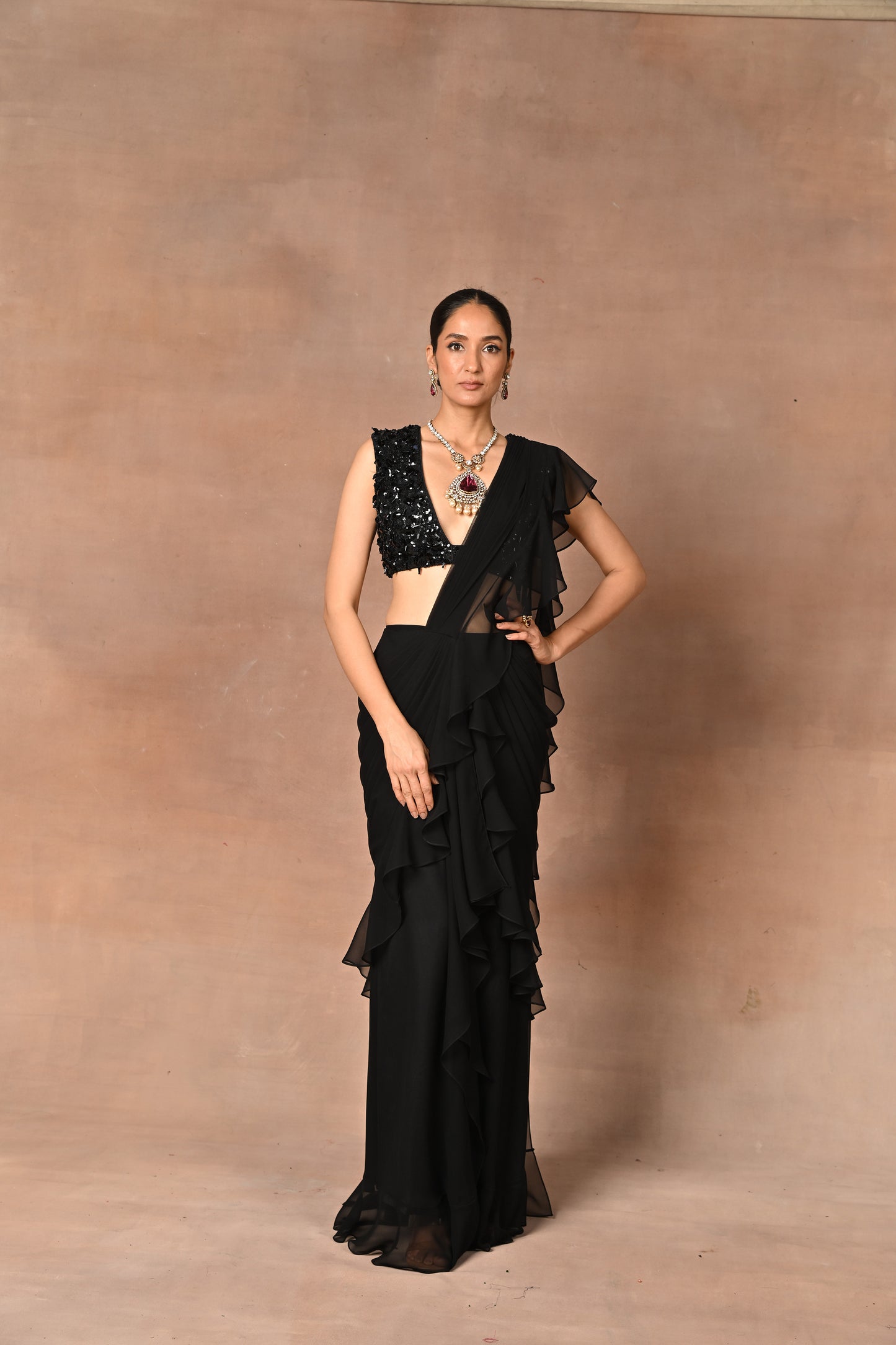 Exquisite Black Drape Saree