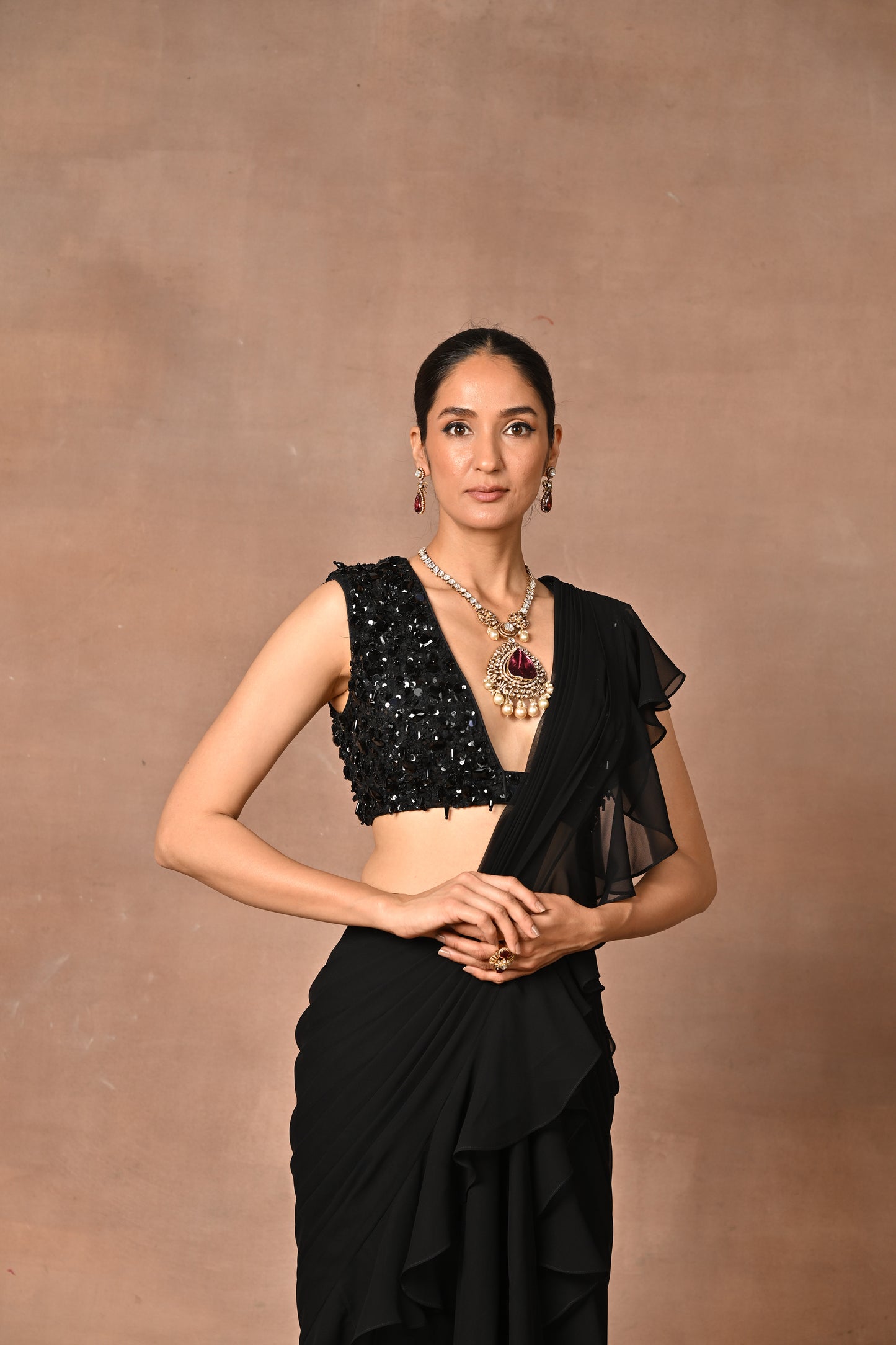 Exquisite Black Drape Saree