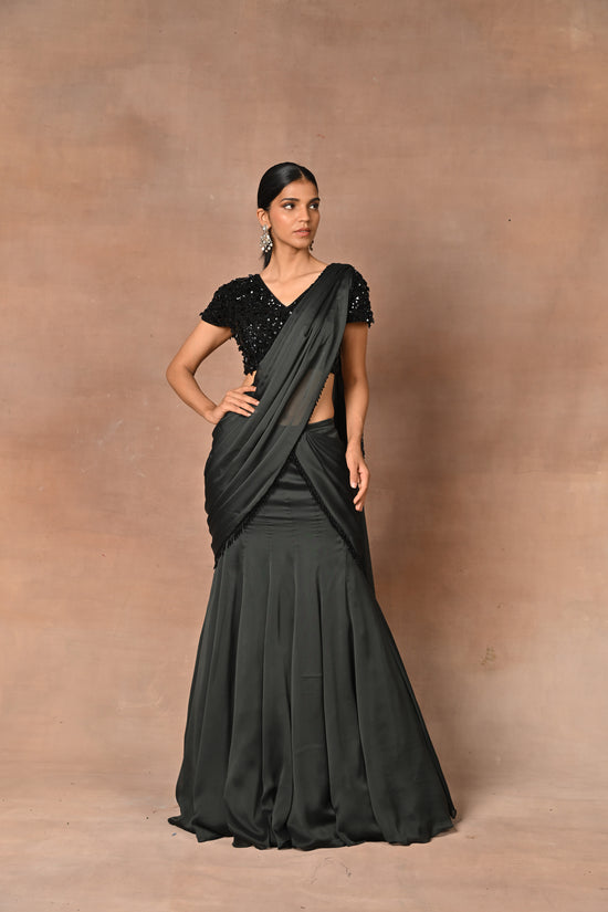 Gray Designer Drape Saree