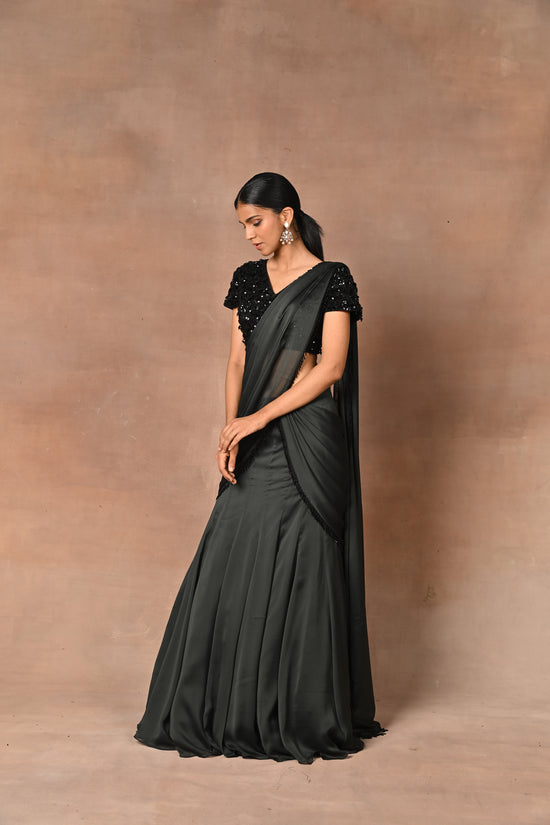 Gray Designer Drape Saree