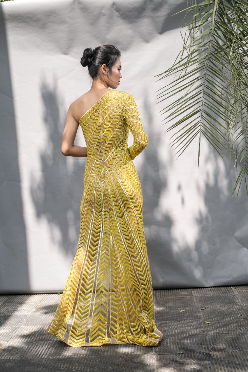 Yellow One Shoulder Gown